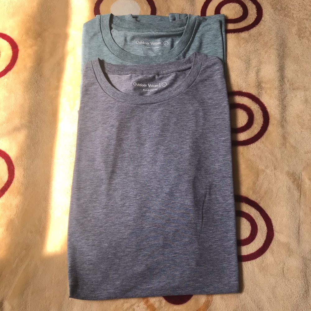 2 Outdoor Voices Short Sleeve Tees - Blue and Green